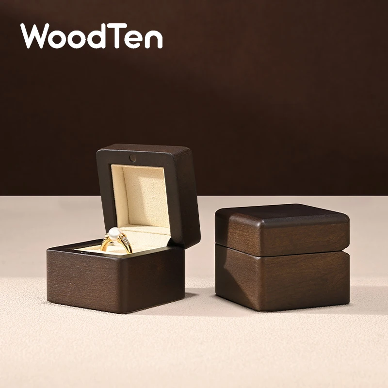 

WoodTen Wood Ring Gift Box Jewelry Ring Storage Box for Engagement Wedding Anniversary Propose Jewelry Organizer Box for Women