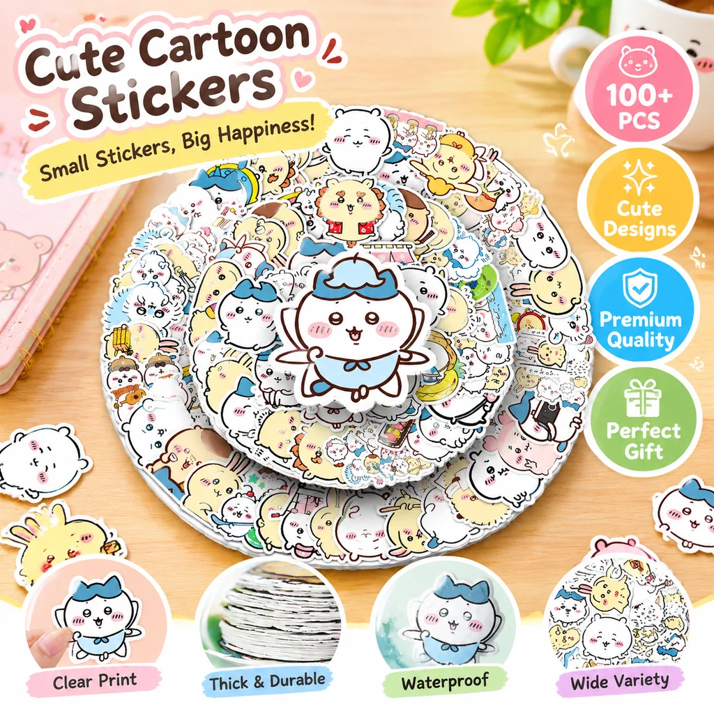 101Pcs Chiikawa Stickers Japanese Anime Cute Cartoon Waterproof Decorative Stickers for Water Bottle Thermos Scrapbook DIY