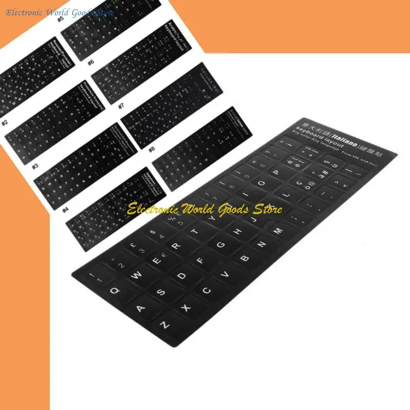 Durable Russian/French/Spanish/Japanese/German/Arabic/Korean/Italian Keyboard Language Sticker Black White Waterproof