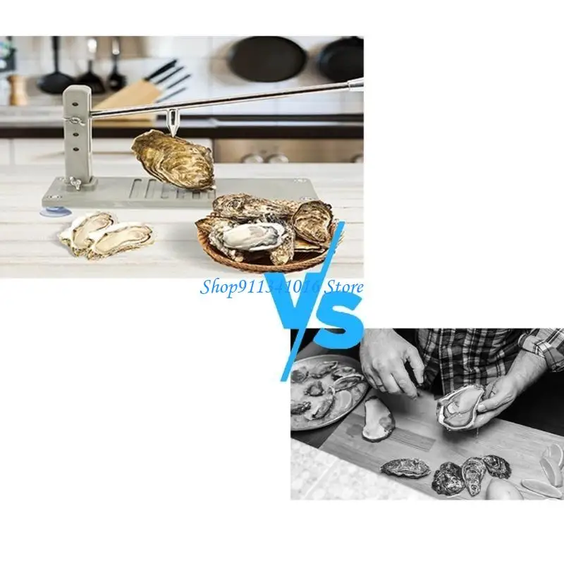 

Ergonomic Oysters Opener with Nonslip Grip Suction Cup Mount Stainless Steel Shucking Tool For Seafood Lover