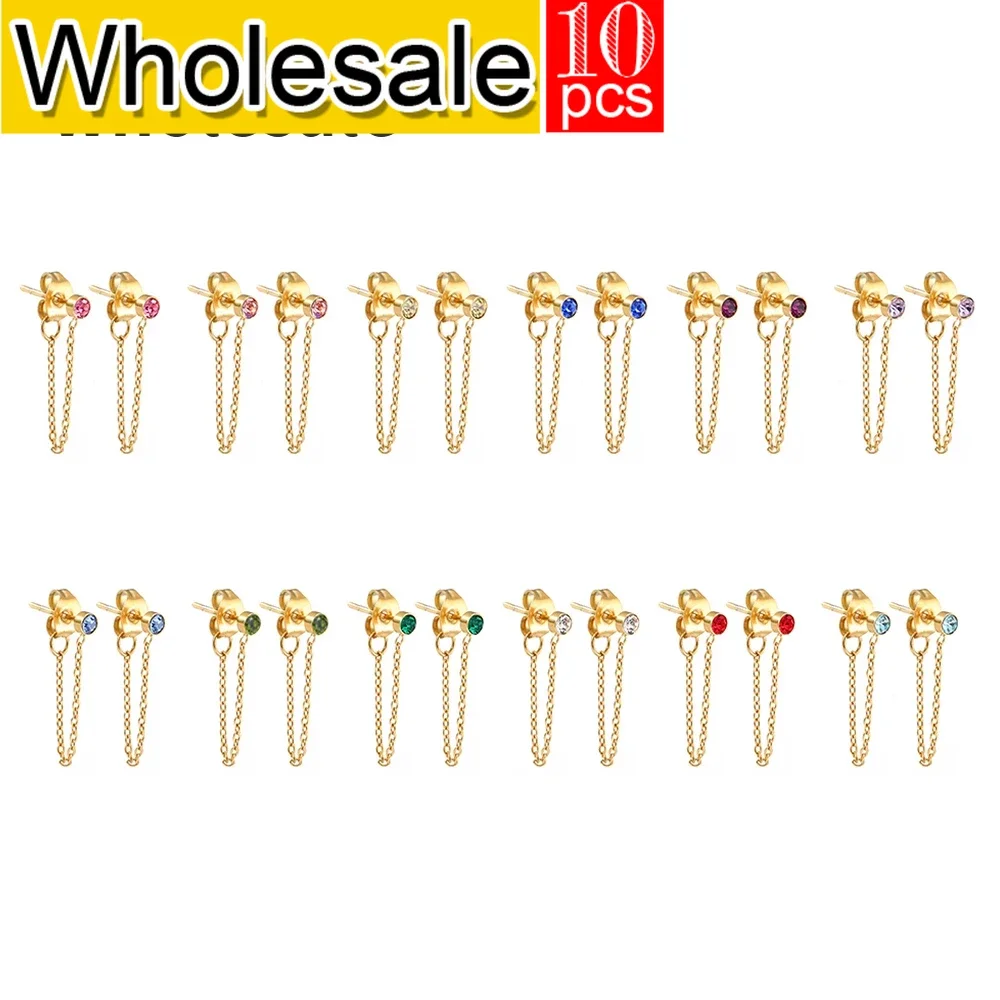 women 10PCS Zircon Birthstone Pendant Chain Earrings Rhinestone Zodiac Sign Stainless Steel Women Jewelry Party Gifts Wholesale