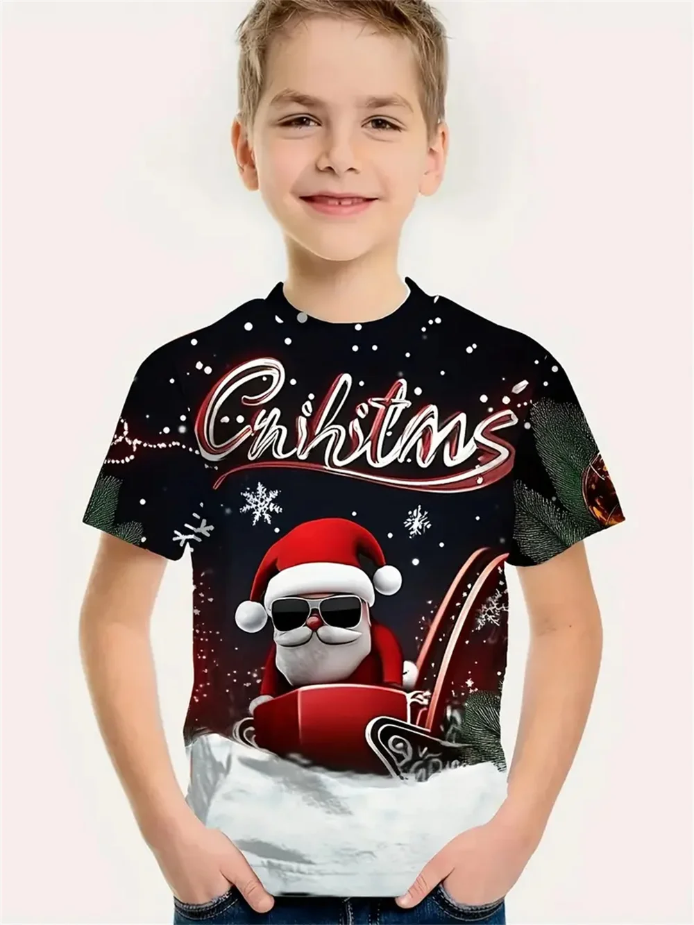 

2025 New Year Santa Claus 3d Print Boys Girls T Shirt Christmas Style Children's T-Shirt Casual Fashion T-Shirt Top Tee