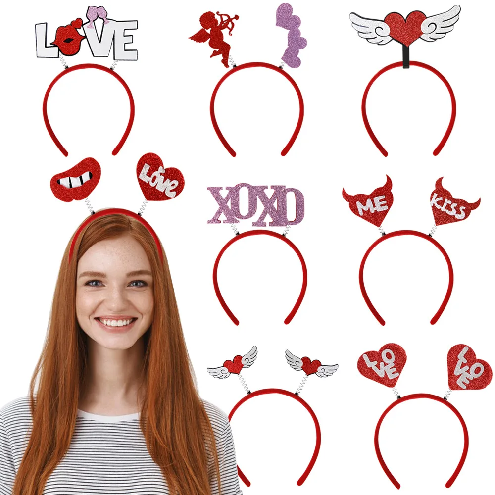 Heart Day Headband Hair Hoop Valentines Day Headdress Love Headbands Women Red Boppers Head Wedding Party Hair Accessories