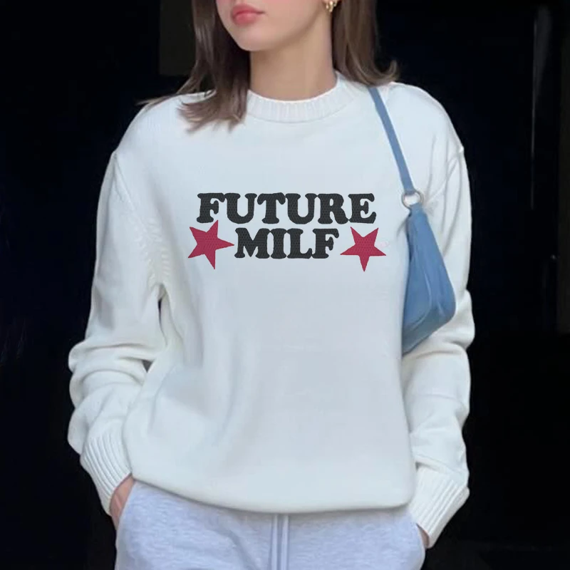 

Millennium Shirt Retro Punk Flag Printed Knitted Sweater Y2k Sexy Retro Women's Long-sleeved Pullover Korean Street Sweater 2024