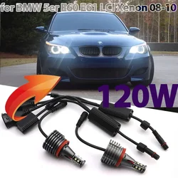 120W 6000K White H8 LED Angel Eyes Light Ring Headlight Canbus For BMW 5 Series E60 E61 LCI Xenon Headlight 2008-2010