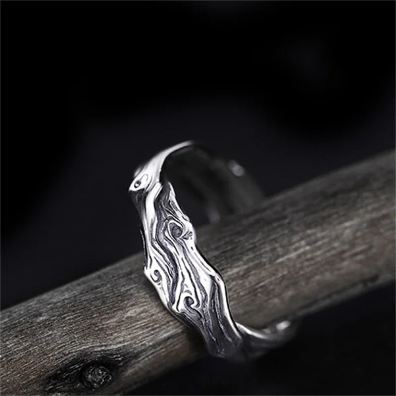 Vintage Pine Cypress Tree Pattern Ring Male Jewelry Adjustable Trendy 925 Silver Ring For Men Index Finger Accessories