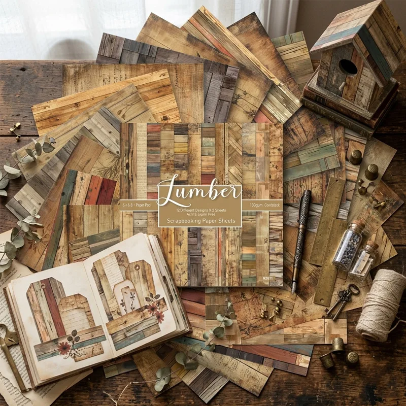 Vintage Wood Plank Rustic Textured Old Script Background Scrapbook Paper Craft Album Embellishment Junk Journal DIY Collage Card