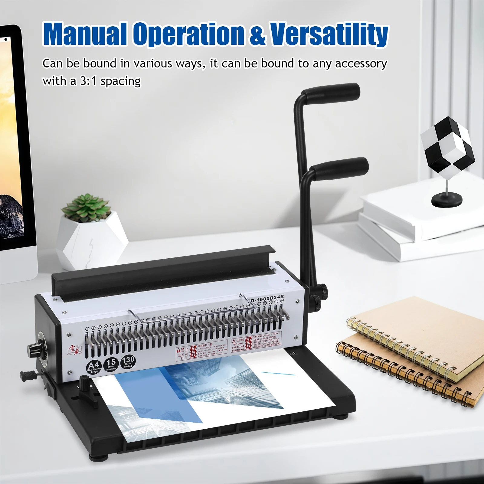 

1500B34R Iron Ring A4 Paper Binder Tool Punch 15 Sheets/Bind 130 Sheets Multifunctional Binder Puncher Office Supplies