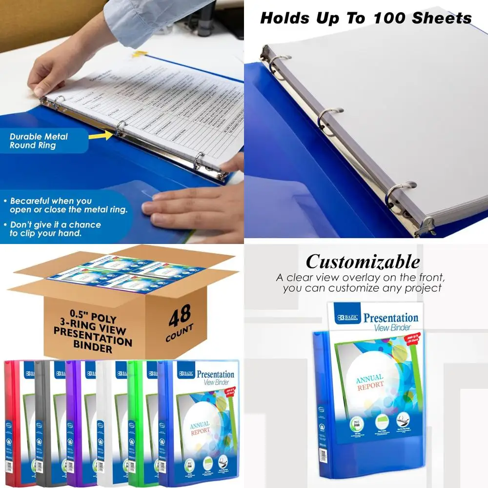 

Набор экономичных папок-скоросшивателей разных цветов с прозрачной накладкой, круглыми кольцами, вместимостью 0,5 дюйма, на 100 листов, 48 штук в упаковке