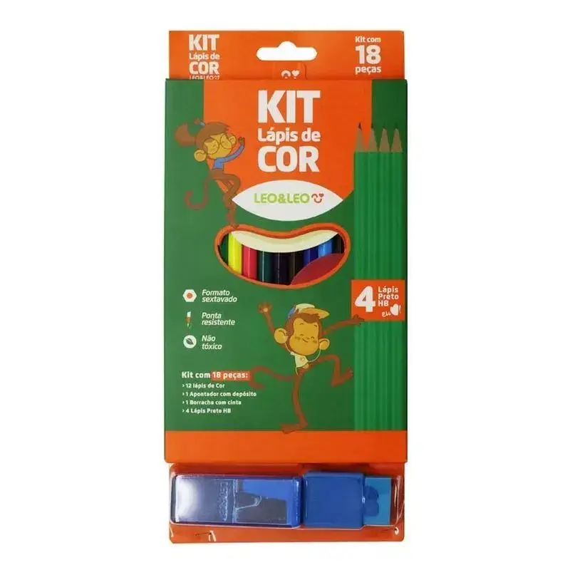 Kit 12 Color Pencil 4 Pencil Hb Rubber Sharpener Leo & Leo