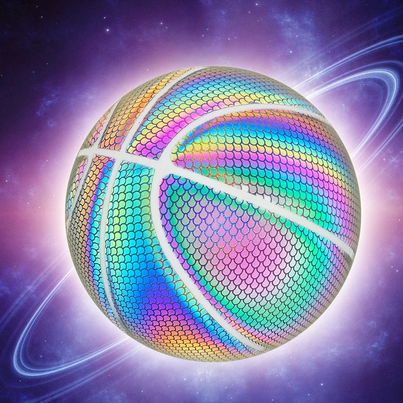 Basketball Holographic Glowing Reflective Basketball Luminous Glow Basketballs Gifts Toys Perfect For Indoor Outdoor Night Game