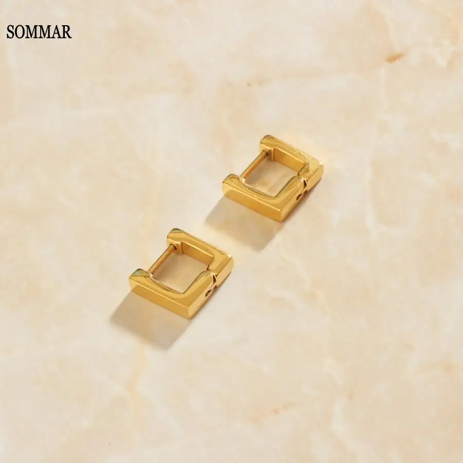 SOMMAR Xmas Gift Gold Plated women earrings earring female 2022 Gold Square Ear Buckles women earring jewelry accessories