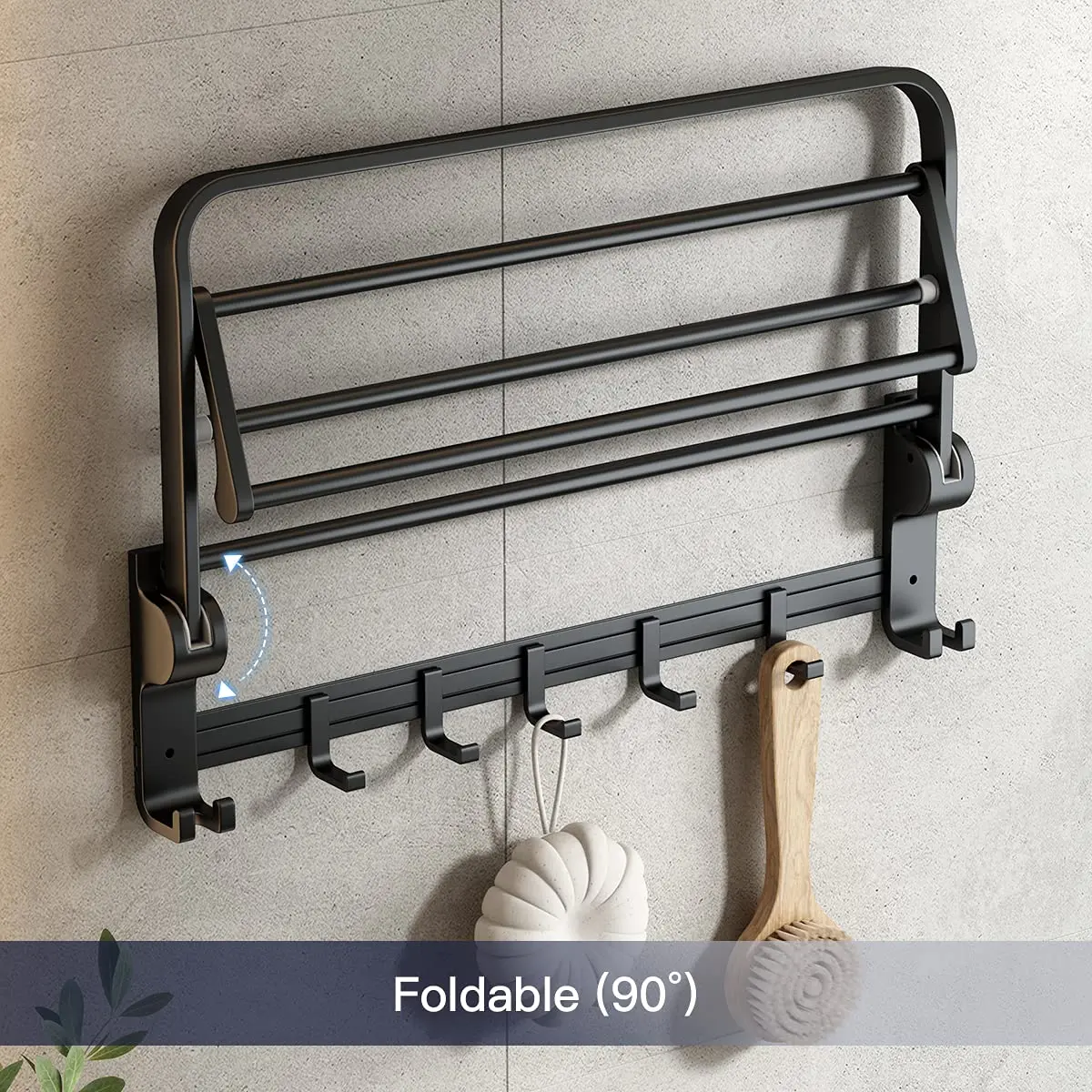 Imagem -02 - Toalheiros com Toalha Bar Holder Prateleira Dobrável Ganchos Móveis Rustproof Toalha de Armazenamento Wall Mount para Banheiro 24