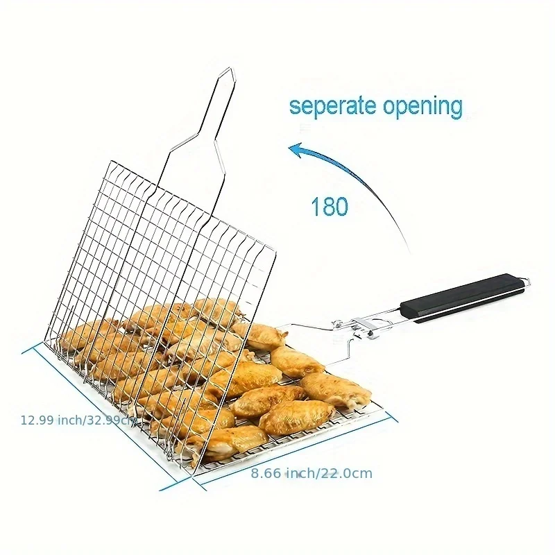 1pc, Stainless Steel Barbecue Mesh Barbecue Basket, Square Large Capacity Folding Barbecue Mesh Clip, Bbq Basket, Kitchen Suppli