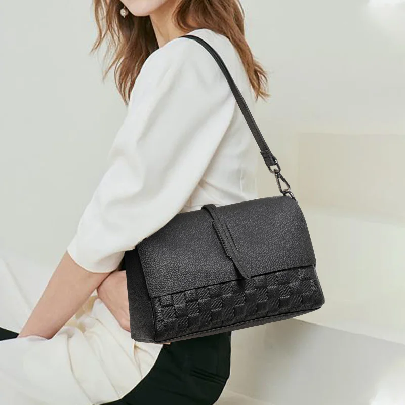 

Genuine Leather Women's Shoulder & Crossbody Bag - New Style, High-End Embossed Small Square Mom Bag