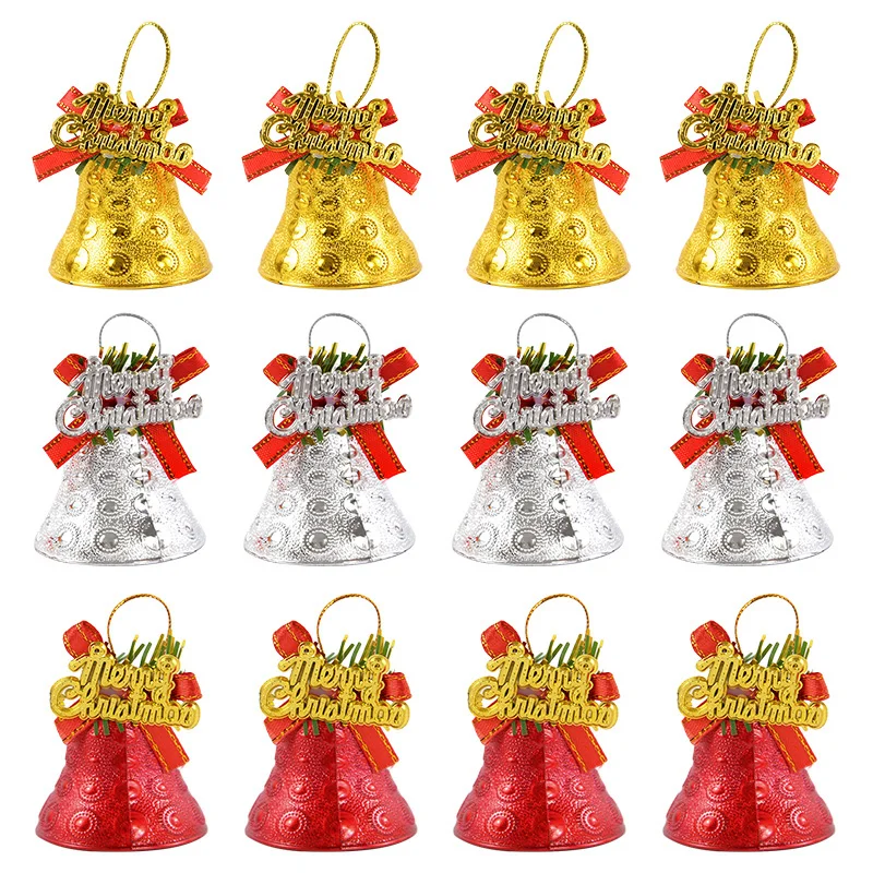 

4pcs Christmad Bell Christmas Tree Bowknot Bells Hanging Pendant Xmas Gifts New Year 2025 Ornament Christmas Festival Decoration