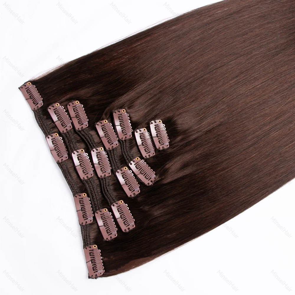 # 2개 인간 모발 클립 인 익스텐션 100% 리얼 헤어 익스텐션 심리스 클립 인 프리미엄 레미 12개월 이상 수명 12-22인치 초콜릿 브라운