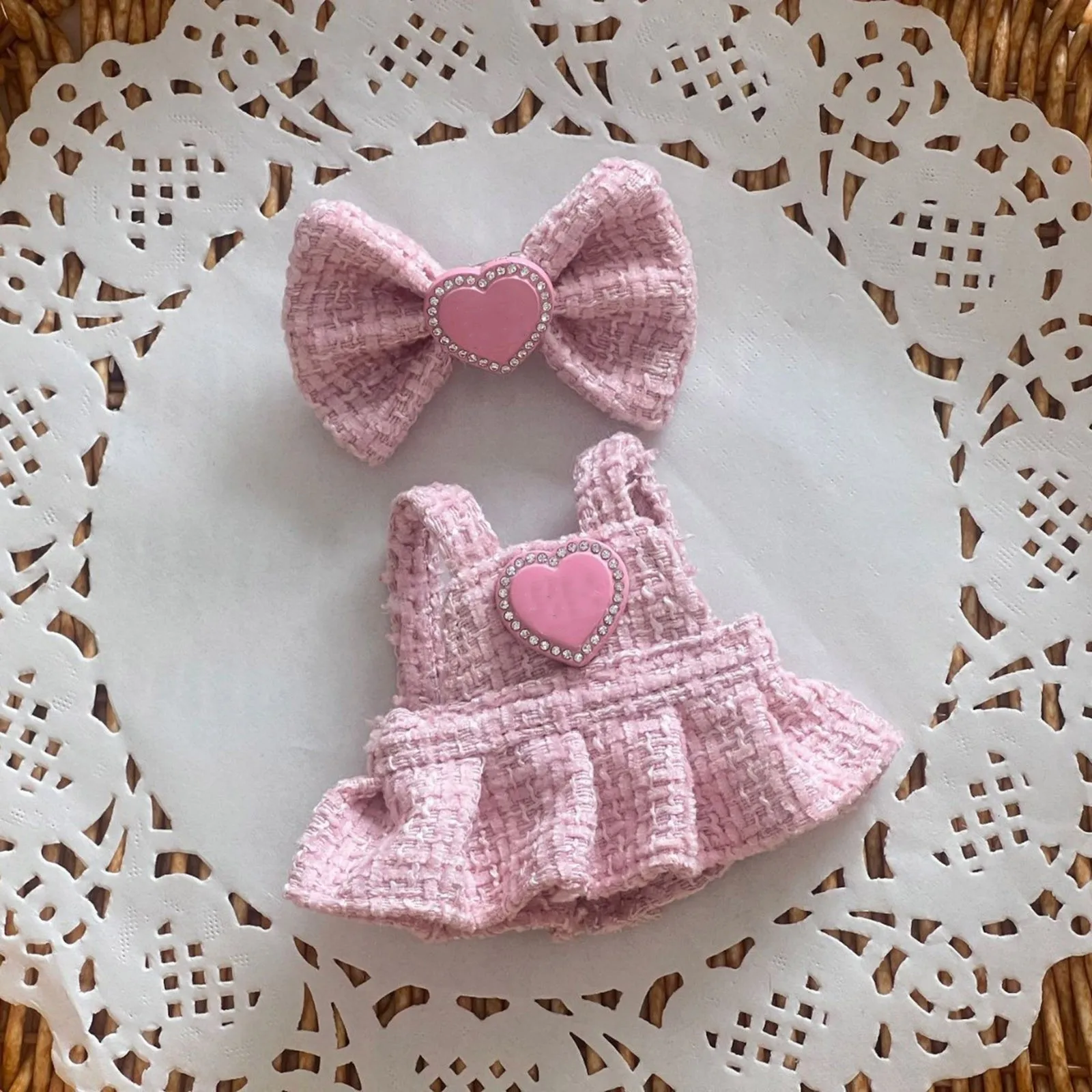 

For Labubu Doll Clothes 17cm Baby Clothes Fashion Pink Dress Set Kawaii V1 V2 Doll Clothing Accessories No Dolls