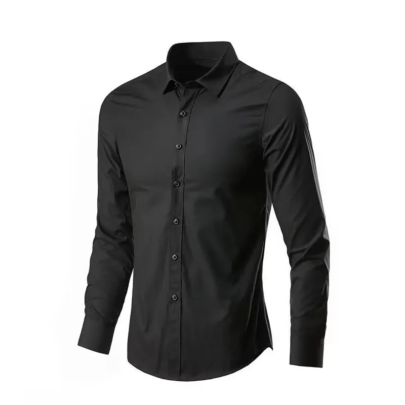 Men's Elastic Spring Autumn New long Sleeve Shirt official-website Anti-wrinkle Free ironing Business Comfort Fashion Breathable