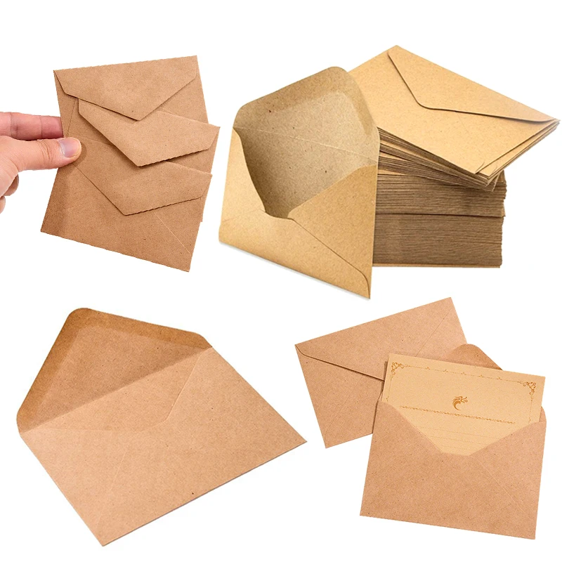 25/50/100 Stück Kraftpapier-Umschläge, 10,5 x 7 cm, Retro-Stil, Umschlag, Paket-Requisiten, perfekt für DIY-Grußkarten, Einladungen, ZYF