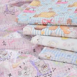 60s Pure Cotton Fabric Thin Handmade DIY Clothing Cartoon Cute Pink Blue Plaid Pet by Half Meter