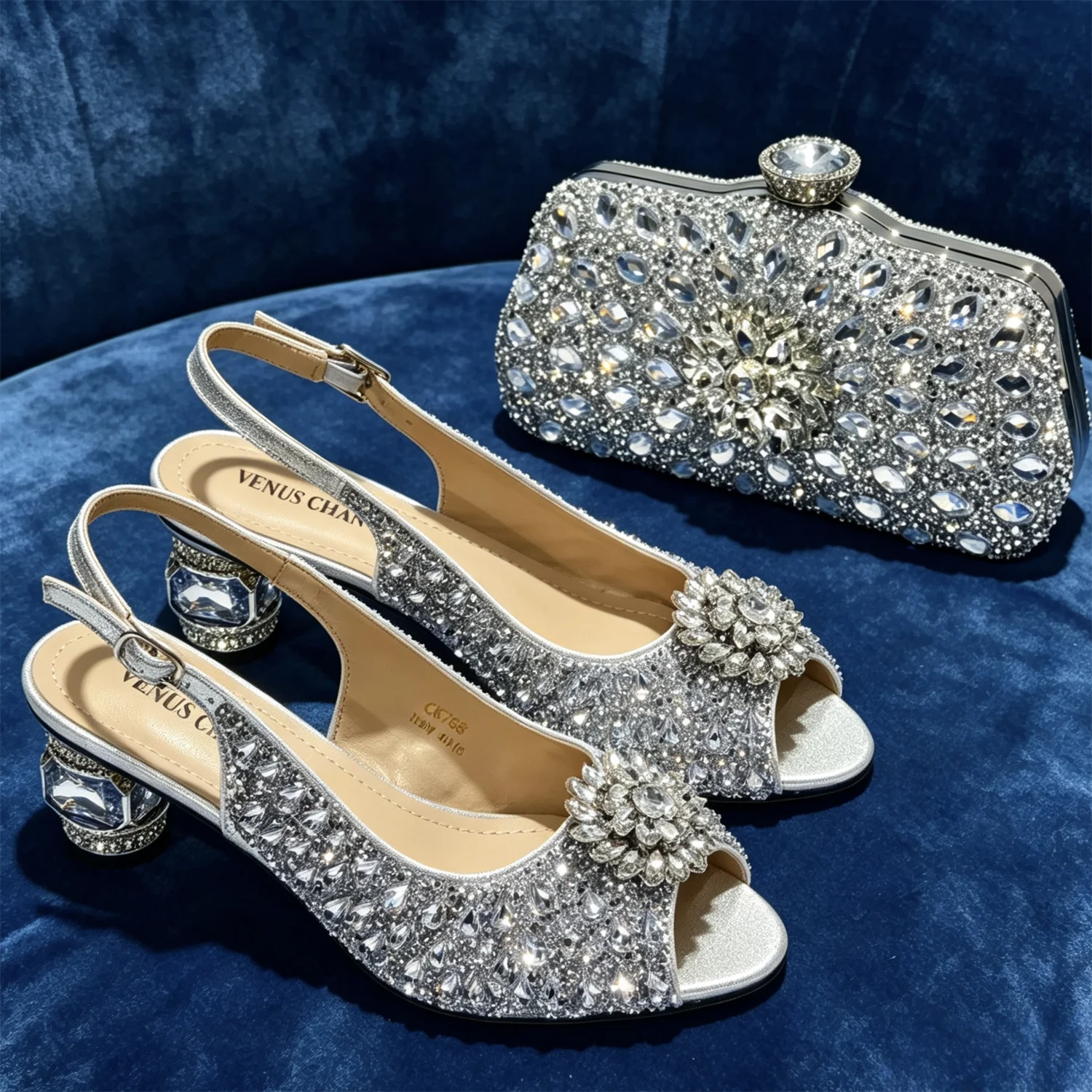 Luxury Rhinestone Shoe and Bag Set High Heel Peep Toe for Special Occasions Nigerian Women's Shoes & Matching Handbag Set