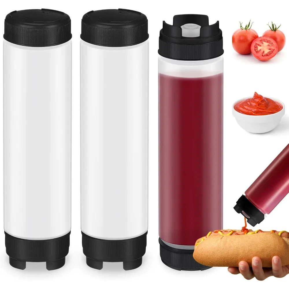 

3 Pcs 16 oz Inverted Plastic Squeeze Bottles, Refillable Tip Large Valve Dispenser Condiment Squeeze Bottle for Sauces Ketchup Sour Cream Self Sealing Syrup Dispenser for Restaurants (Black)