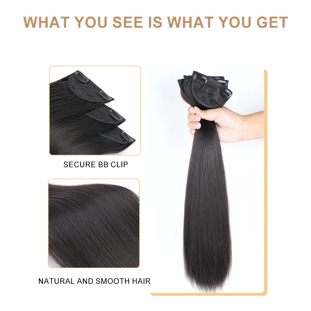 Clip in Hair Extensions Synthetic Long Straight Hairpieces for  Asian Women Black Synthetic Fiber Hair Extension for Daily Use