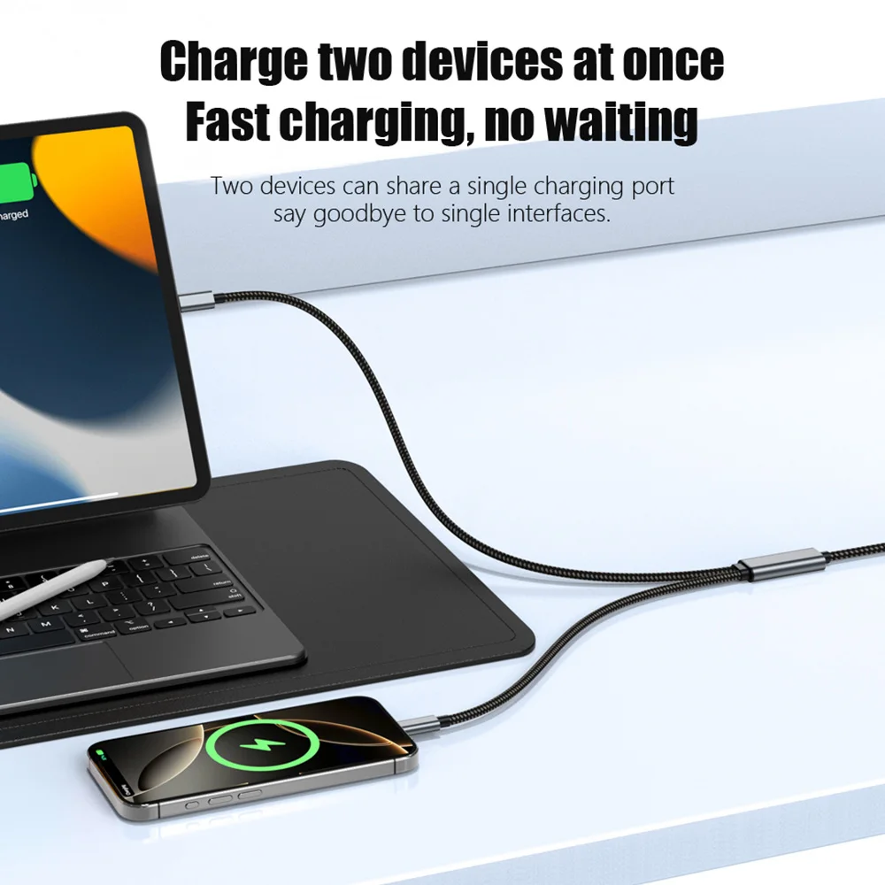 PD 100W Cable 2-in-1 Fast Charging Data Cable PD3.1 QC PPS USB C to Dual Type-C 480Mbps Wire For iPhone 17 16 15 Pro Max Samsung