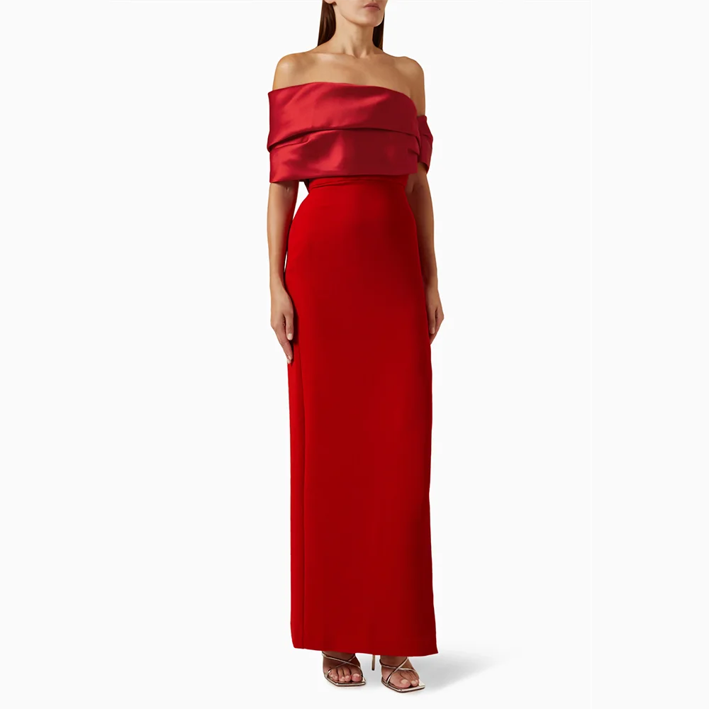 

Red Elegant Prom Dress Simple Boat Neck Sleeveless Ankle Length Evening Gowns Sexy Off The Shoulder Party Dress Customized 2025
