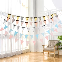 1set Hot Golden Triangle Flag Wave Pull Flag Birthday Party Supplies Decorations Atmosphere Decoration Gold Silver Pink Blue Ban
