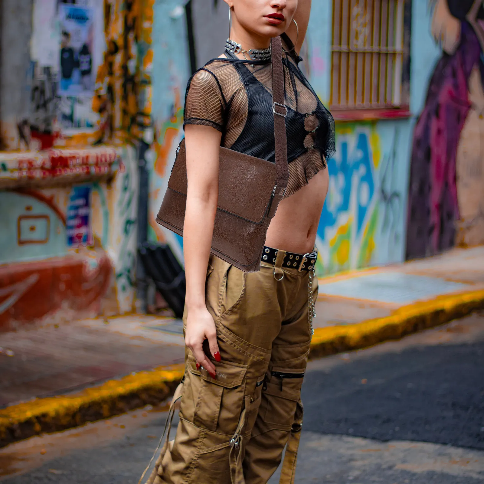 

Light Brown PU Shoulder Bag Man Crossbody Briefcase Fashion Simple Design for Travel Shopping Party Bag Man