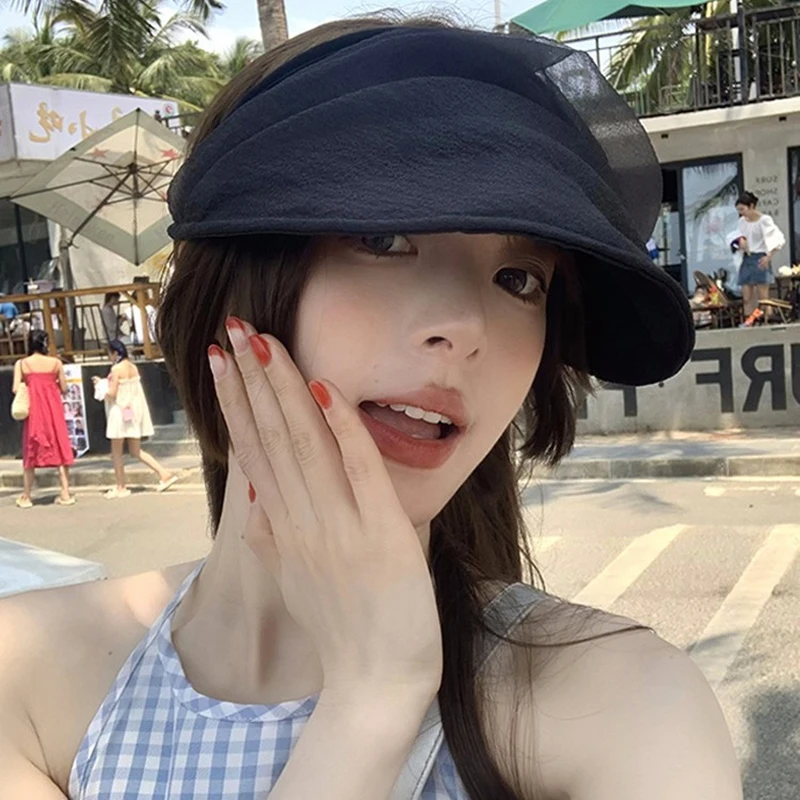 الصيف موضة فارغة قبعة الشمس للنساء الفتيات بلون الأورجانزا عادية واقية من الشمس قبعة في الهواء الطلق كبيرة حافة الشاطئ قبعة الشمس الهدايا #2