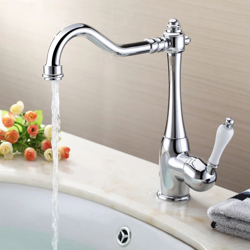 Kitchen Faucets Single Lever Sink Faucet Swivel Spout Ceramic Handle Rotation Gold Solid Brass Basin Mixer Water Taps