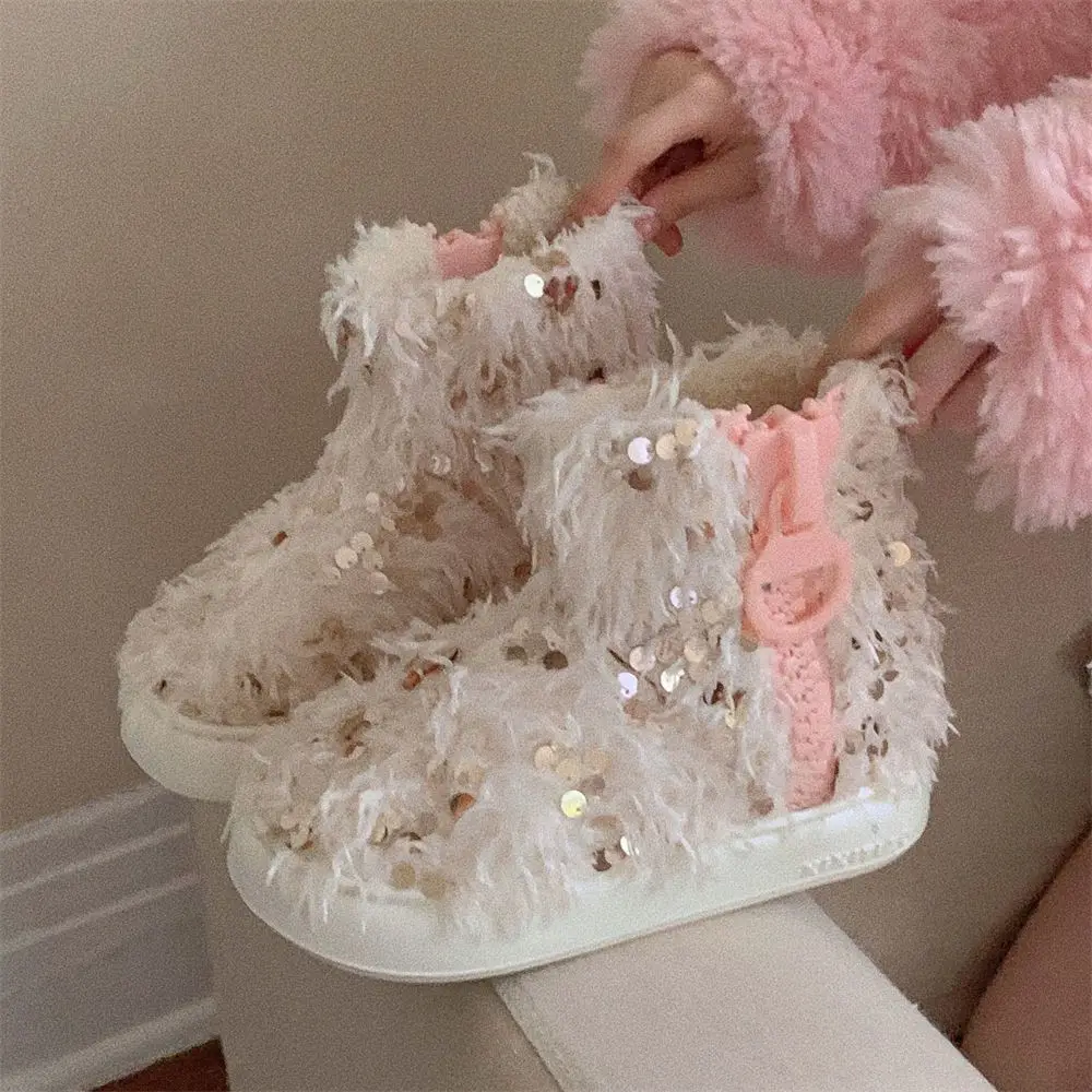 

Newest ins hot fluffy sequined boots women's sparkle paillette booties woman indoor outdoor fashion ankle snow shoes big zipper