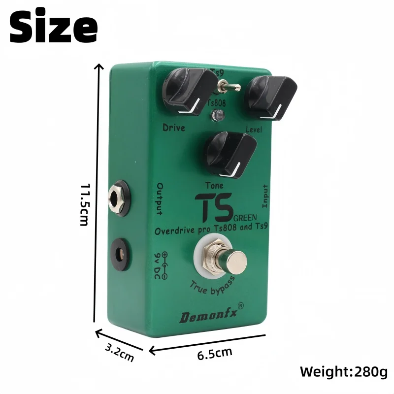 Demonfx TS GREEN 2-in-1 Overdrive Guitar Effect Pedal, Classic TS9 & TS808 Tones, True Bypass, Aluminum Alloy Shell for Guitar