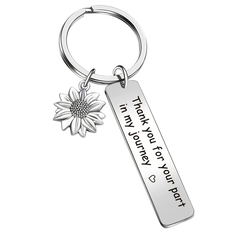 شعار المرأة شكرًا لك سلسلة مفاتيح من الفولاذ المقاوم للصدأ ساحرة عباد الشمس للمعلم bestie أفضل صديق مدرب زميل هدية التخرج