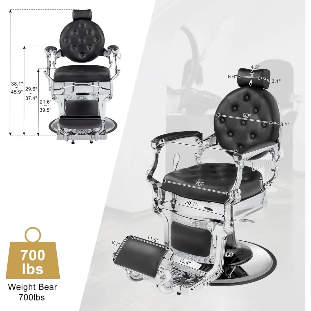 Vintage Barber Chair All Purpose Heavy Duty, Hydraulic Recline Salon Beauty Styling Chair Retro, 360 Degree Swivel for  chair