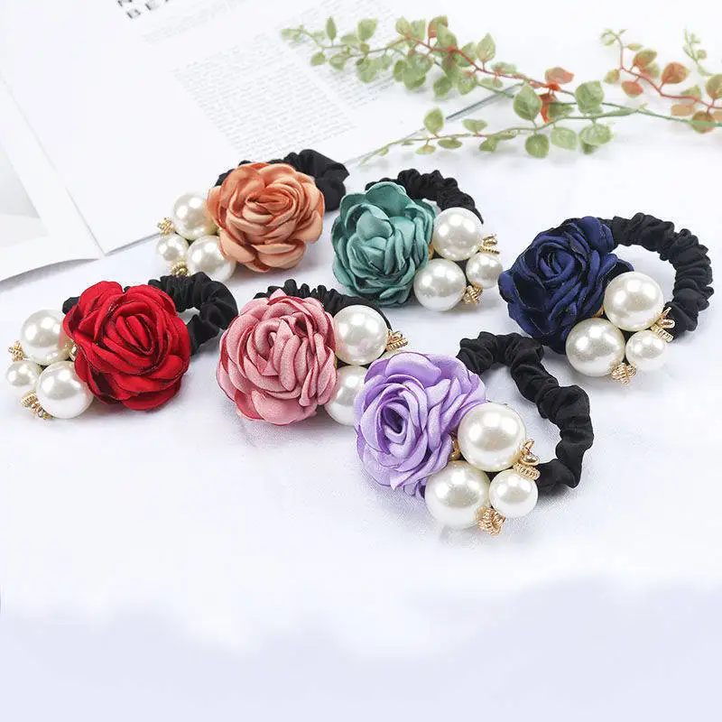 وردة، لؤلؤة، حلقة الأمعاء الغليظة مع سحر قديم، كاميليا، شريط مطاطي، ربطة شعر، إكسسوار شعر للمرأة
