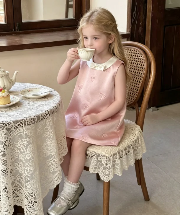 Girls Dress 2026 Spring and Summer New Children's Clothing Korean Style Girl Baby Temperament Bow-knot Relief Princess Dress