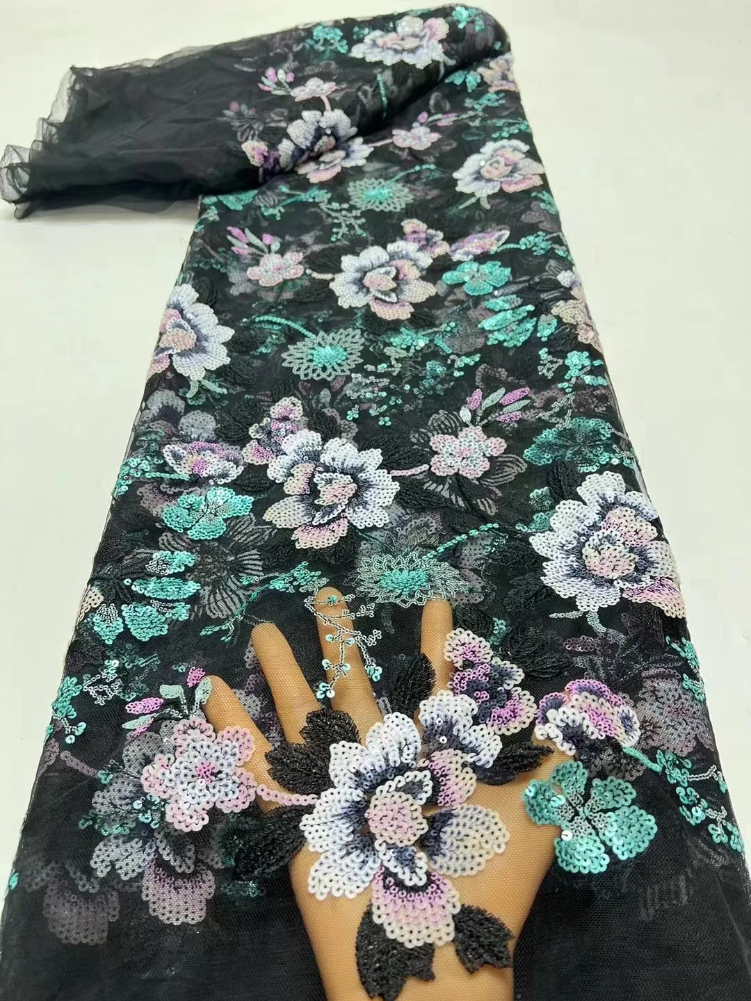

2023 High Quality African Nigerian Tulle Lace Fabric With Sequins Embroidery Sewing Guipure Net Cloth Prom Dresses Beads 5Yards