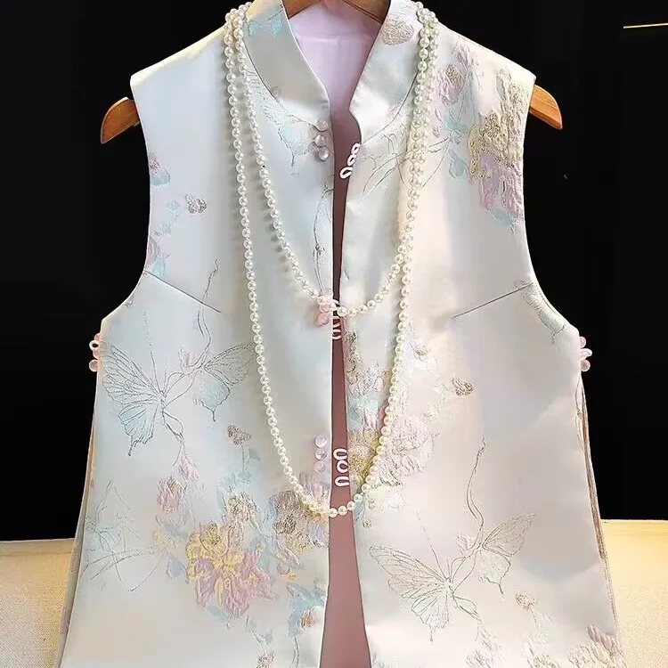 

Ele Embroidered Button Bal Vest Women's New Chinese Sle Premium Quali Faionable Spring Autumn Jaet