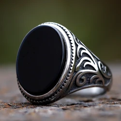 New Fashion Turkey Retro Ring Geometric Black Zircon Stone For Anniversary Party Wedding Men's Anels Totem Luxury Jewelry