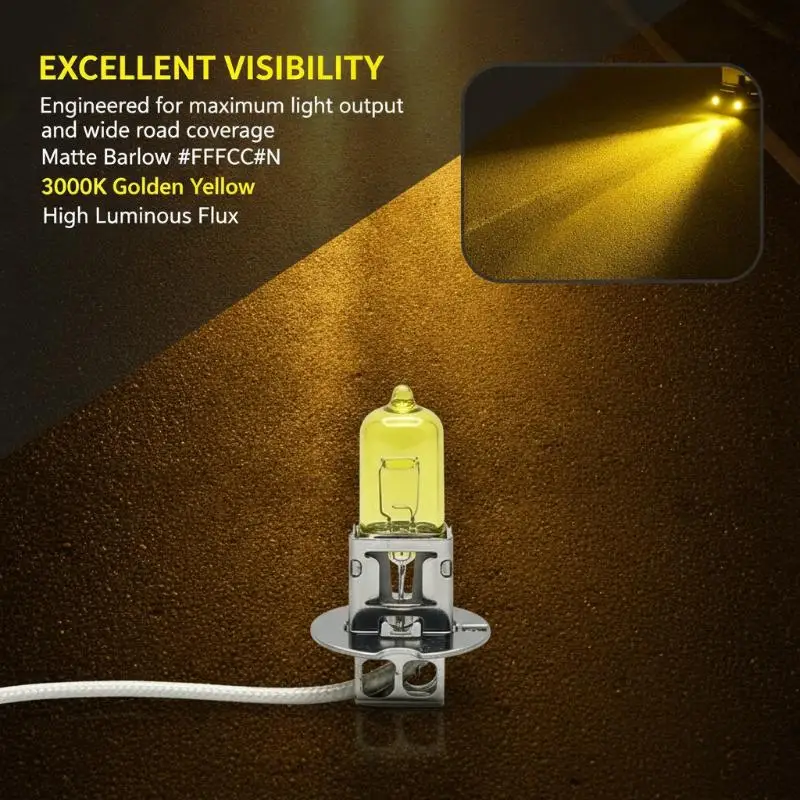 H3 Car Headlight Fog Lamps 2Pcs 12V 55W 100W Yellow Halogen Bulbs Energy Saving for Automotive Lighting Upgrade