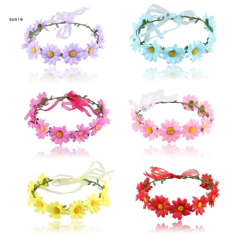 X7YA Wedding Party Bride Hairband Photography Hairband Flower  with Adjustable Ribbon for Girls Carnivals Hairband