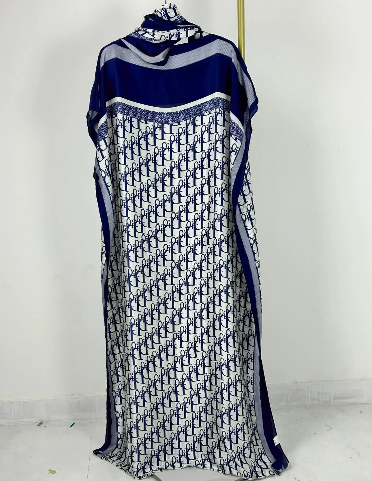 Elegant Short Sleeve Maxi Dress, Ramadan Plus Size All Over Pattern Kaftan Dress Women's Plus Size Clothing