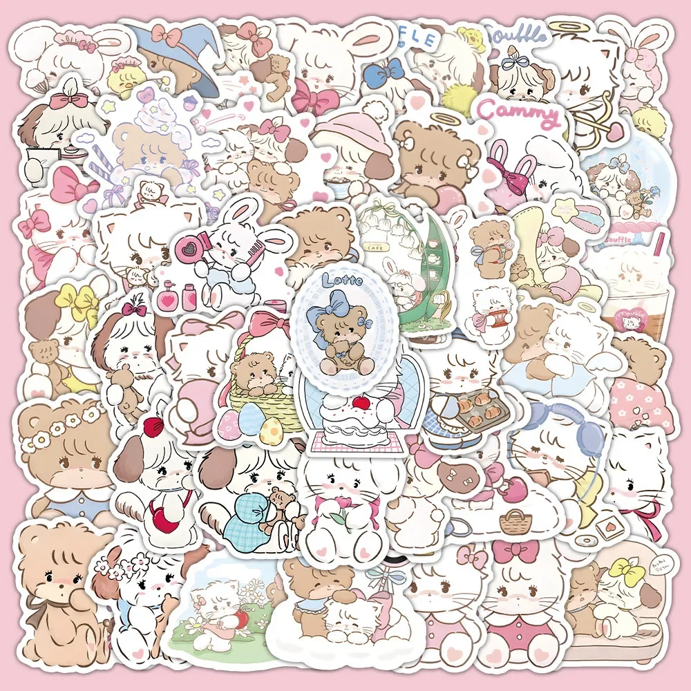 50/60/100Pcs Cute Pink Cartoon Ins Stickers Pinterest Coquettish Stickers Scrapbooking Mobile Phone Luggage Skateboard Stickers