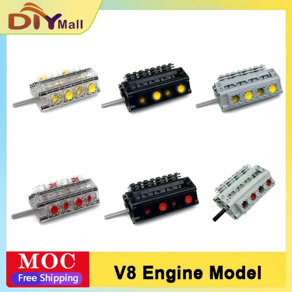 MOC V8 엔진 조립 키트 작동하는 피스톤 크랭크축 STEM 교육용 DIY 모델 성인 자동차 애호가용