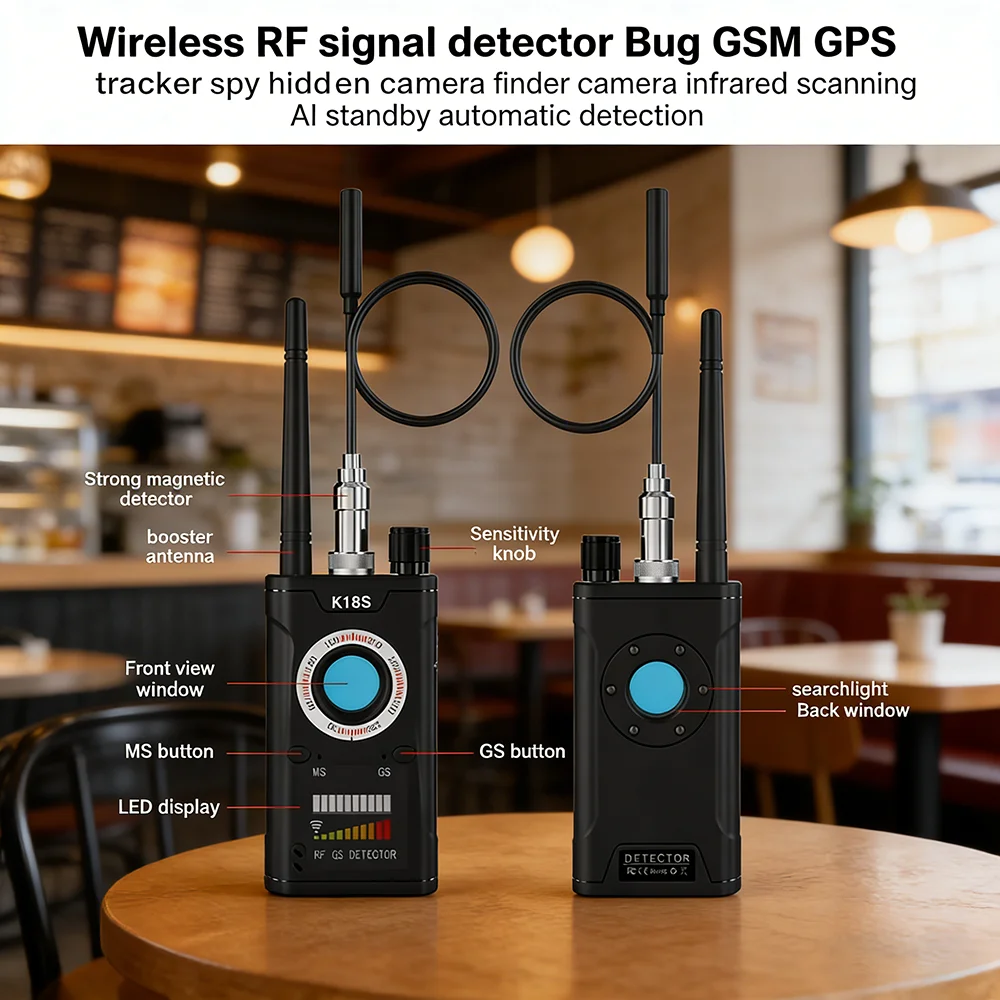 

Wireless RF Signal Detector Bug GSM GPS Tracker Spy Hidden Camera Finder Camera Infrared Scanning AI Standby Automatic Detection