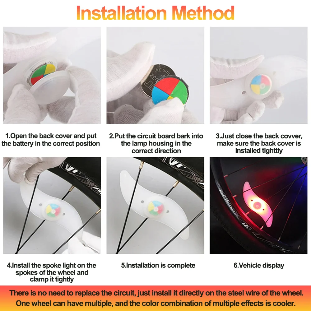 Mini luz LED de neón para rueda de bicicleta, 3 modos de iluminación, luz de advertencia de seguridad, accesorios para ciclismo